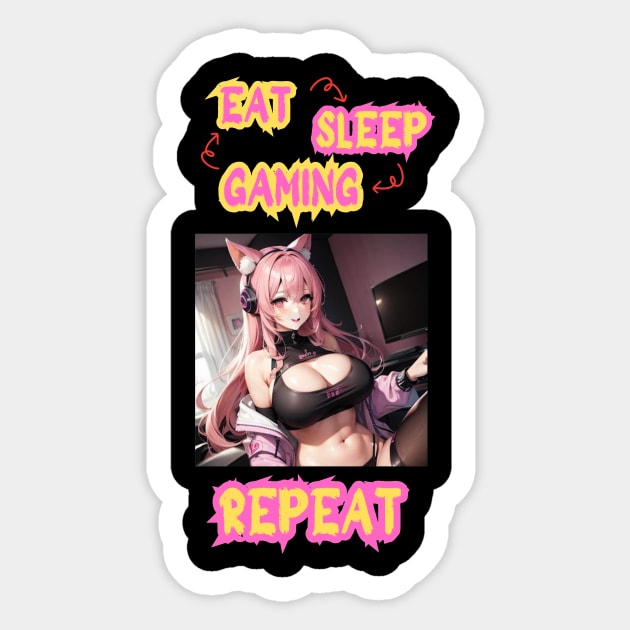 Eat Sleep Gaming Repeat Anime Girl Sticker by Clicks Clothes